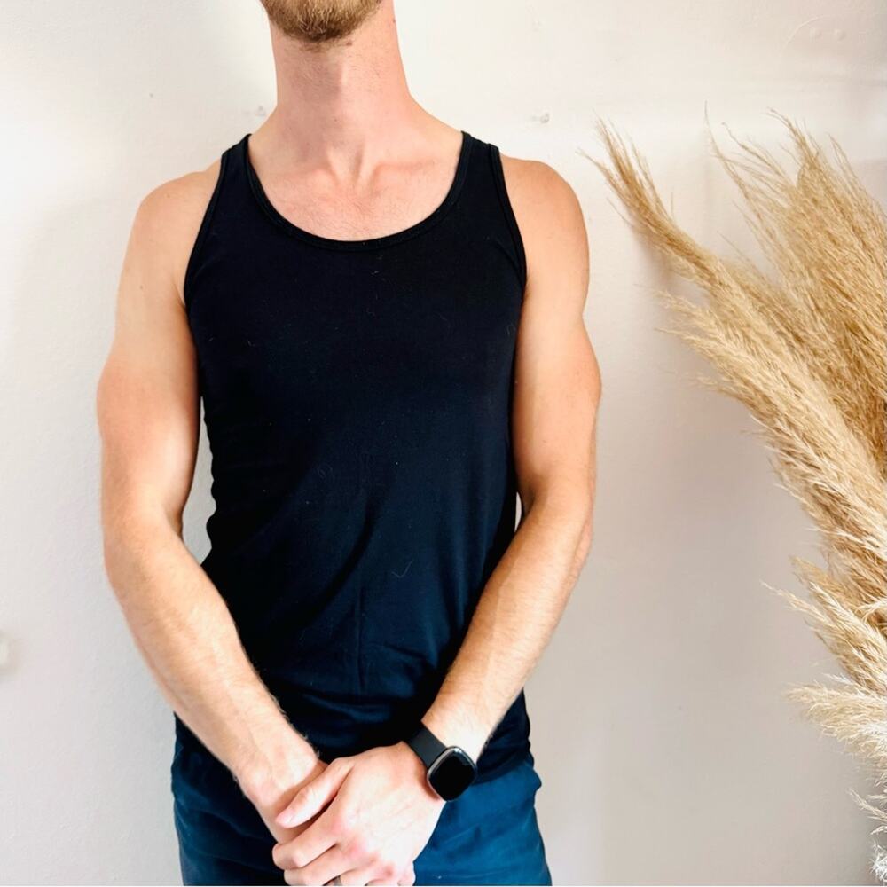 AMERICAN APPAREL Black Crew Neck Basic Unisex Muscle Tank Top Sleeveless Shirt M